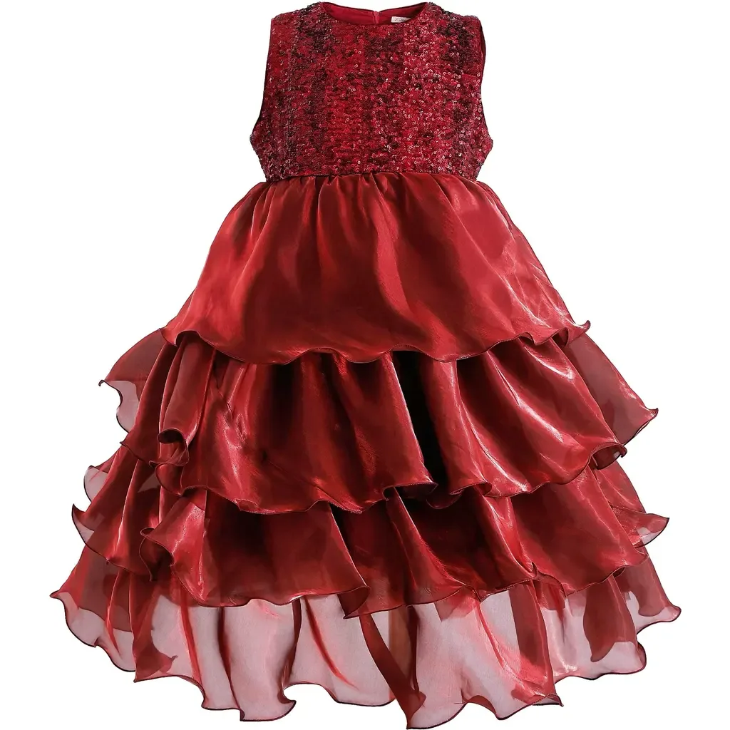 Sequin & Tiered Organza Dress by Tulleen