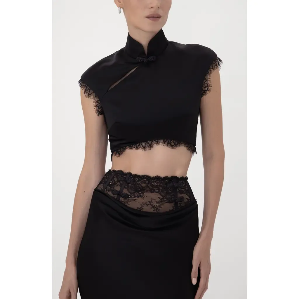 Lila Satin Crop Top by SAU LEE