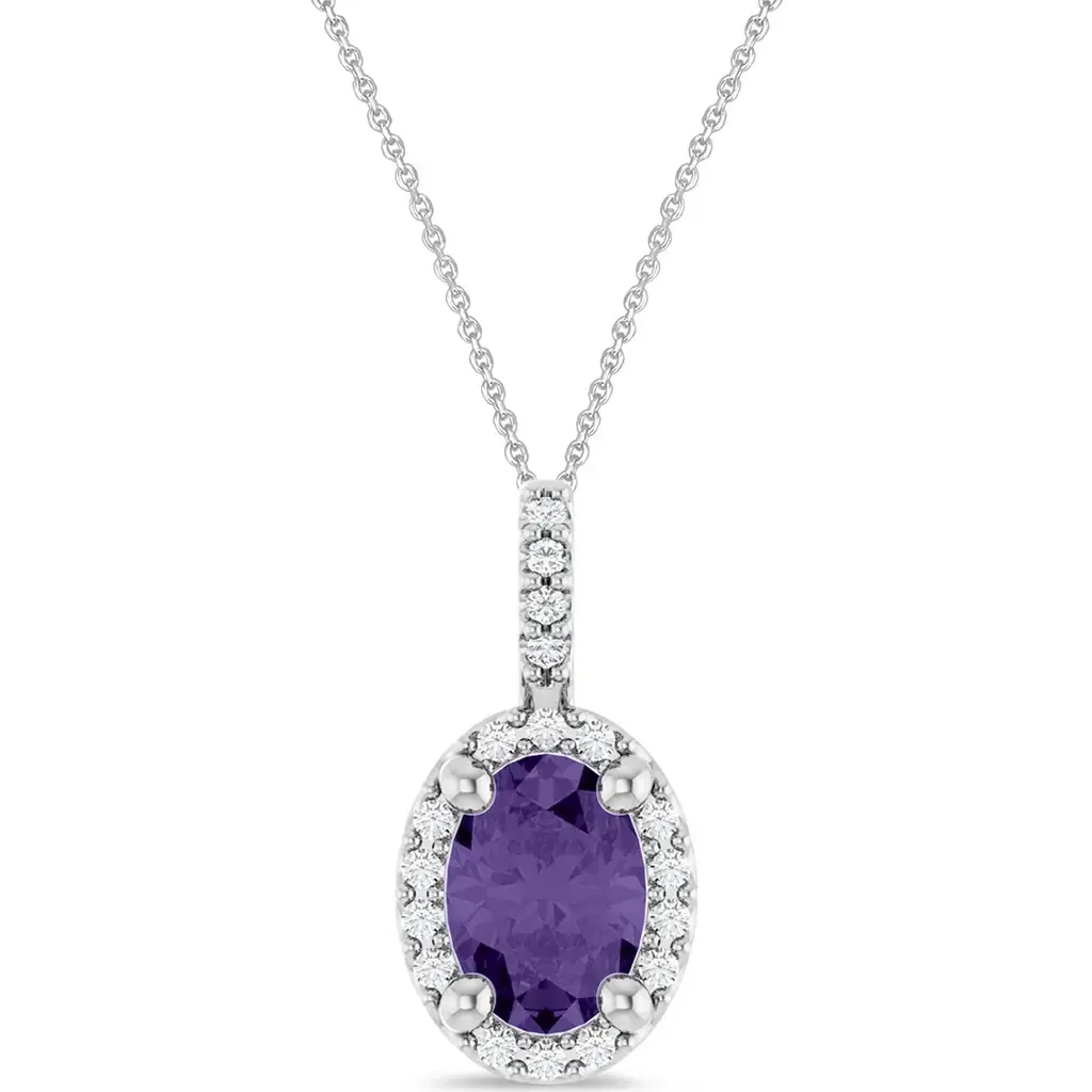 Oval Lab Amethyst & Diamond Halo Pendant Necklace 14K by ALLUREZ
