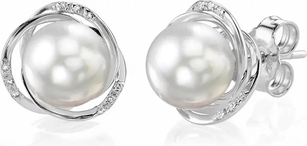 South Sea Pearl and Diamond Lexi Earrings in White Gold by The Pearl Source