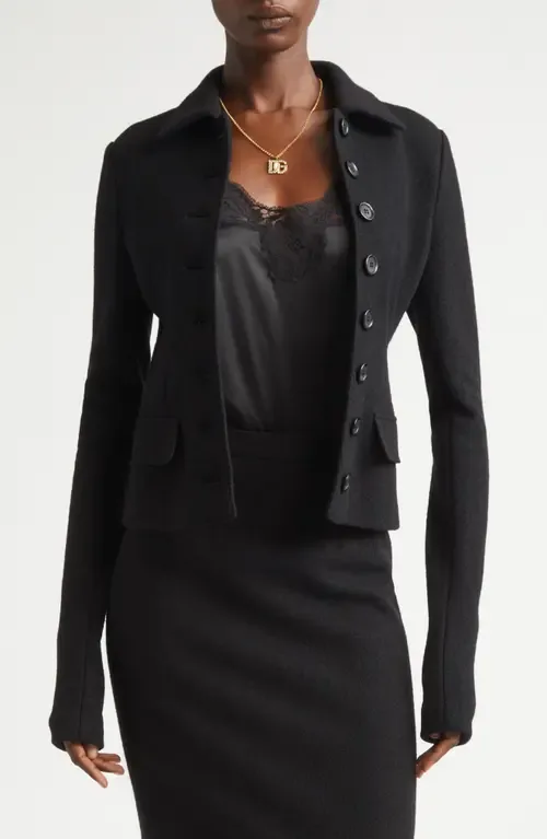 Boiled Wool Fitted Jacket by Dolce&Gabbana