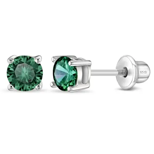 Classic Round Solitaire Earrings in May by In Season Jewelry