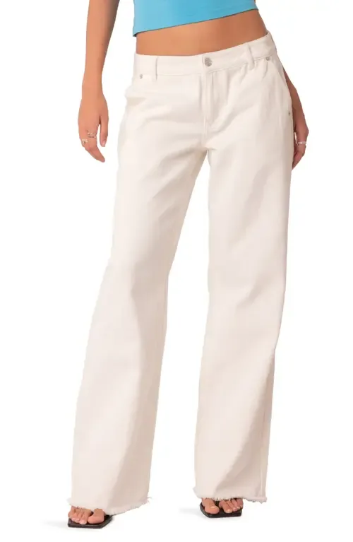 Dahlia Low Rise Fray Hem Straight Leg Jeans by EDIKTED