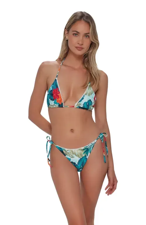 Pom Pom Triangle Bikini Swimsuit Top