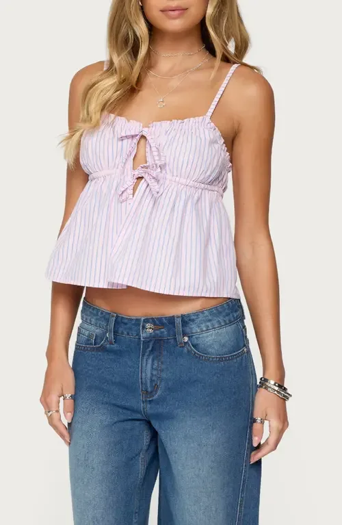Avenley Stripe Tie Front Babydoll Camisole by EDIKTED