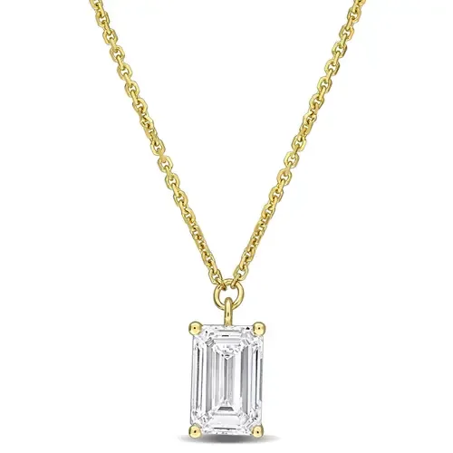 Lab Grown Diamond Emerald Solitaire Necklace 14K by Julianna B.
