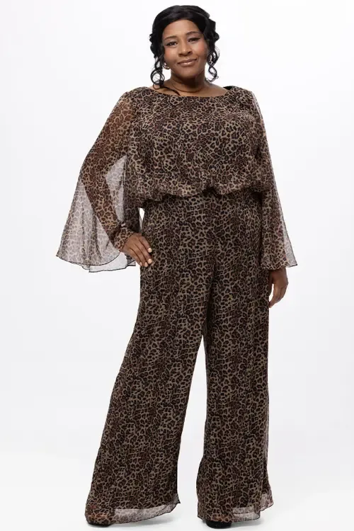 Scoop Neck Wide Leg Animal Print Jumpsuit by Celebrations by Sydney's Closet