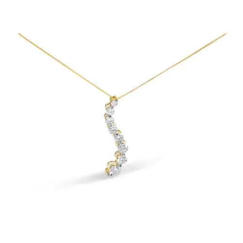 AGS Certified 14K Yellow Gold 3.0 Cttw Baguette Round Diamond Journey Pendant Necklace by Haus of Brilliance