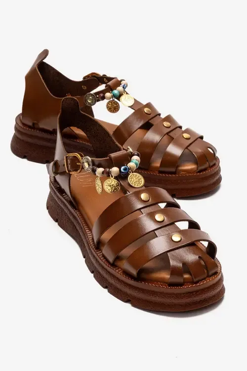 Solis Leather Beaded Sandal by Forever & Always Shoes