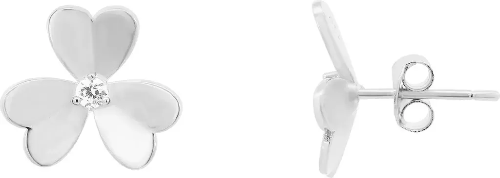 Clover Petal CZ Stud Earrings in Sterling Silver
