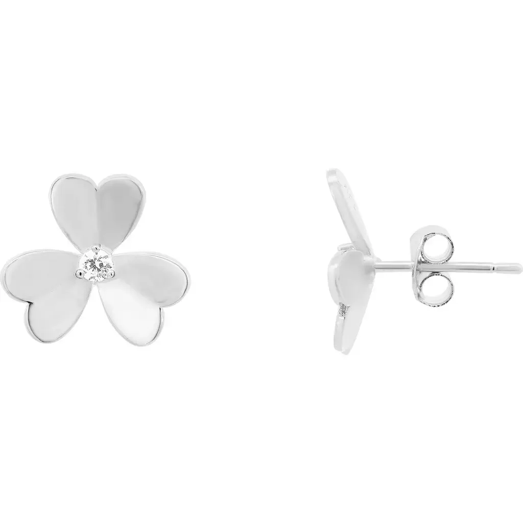 Clover Petal CZ Stud Earrings in Sterling Silver by The Lovery Fine Jewelry