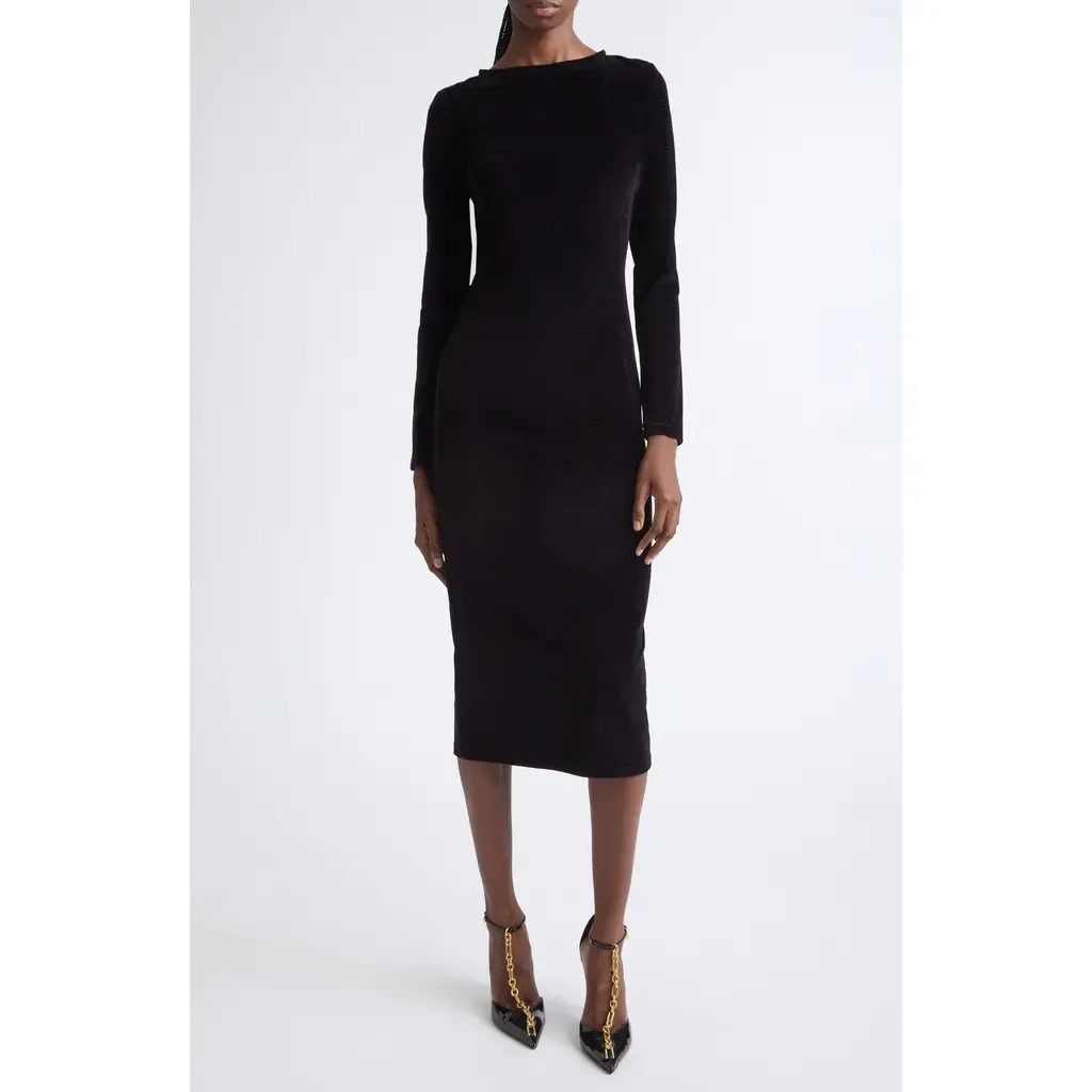 Ribbed Velvet Open Back Maxi Dress