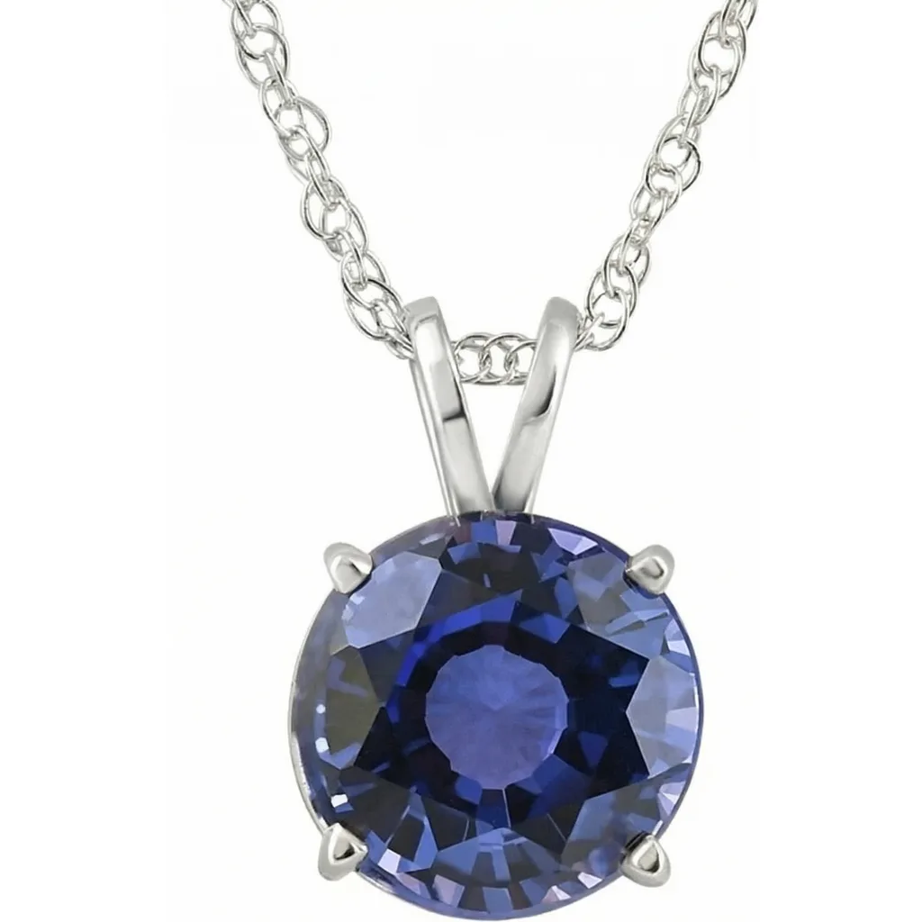 3.50Ct Round Blue Sapphire Solitaire Pendant 14k Gold Necklace Lab Grown 9MM by Bliss Diamond