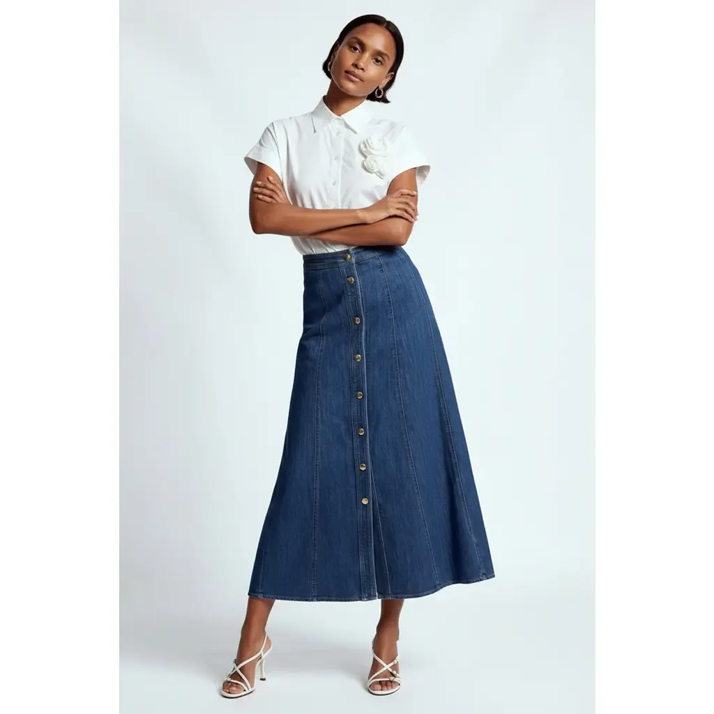 Aliana Denim Midi Skirt by Exquise