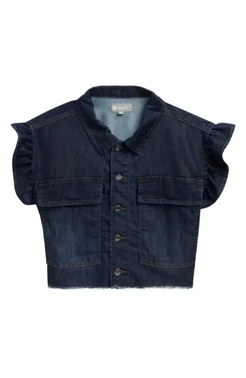 Ruffle Sleeve Denim Shirt by Tractr