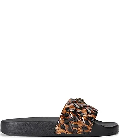 Meena Eagle Ornament Leopard Print Pool Slide Sandals by Kurt Geiger