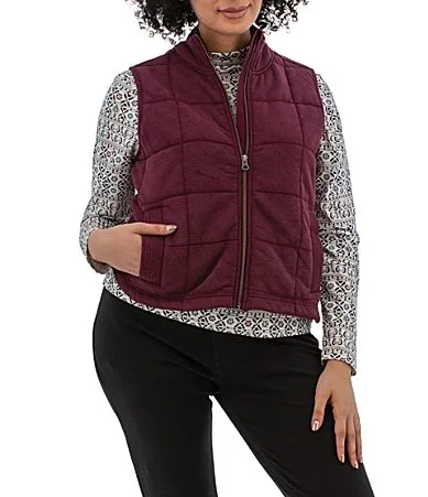 Cotton Drift Quilted Stand Collar Zip Front Vest by Aventura