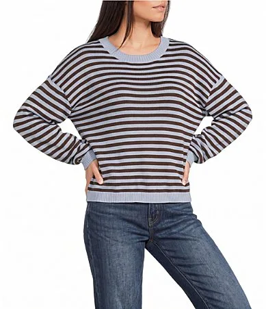 Striped Long Sleeve Knit Sweater by Blu Pepper