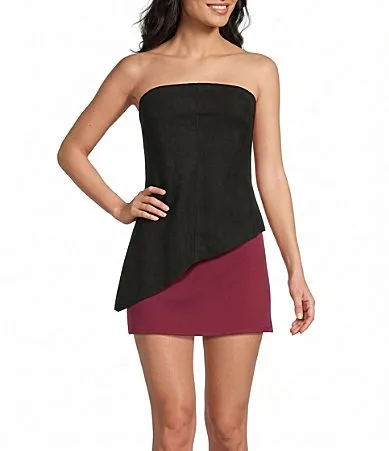 Faux Suede Asymmetric Tube Top by Moa Moa