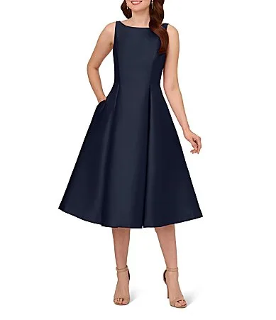 Boat Neck Sleeveless A-Line Taffeta Midi Dress by Adrianna Papell