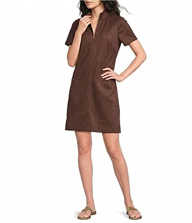 Rosee Stretch Suede Split V-Neck Short Sleeve Shift Dress by Lilly Pulitzer