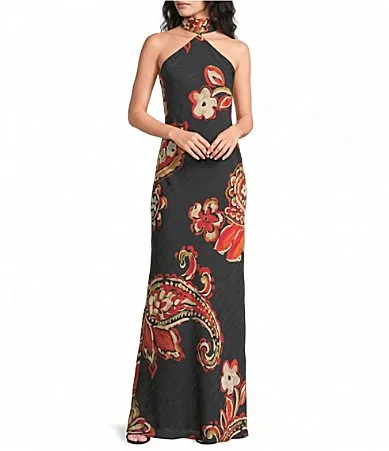 Ashton Paisley Halter Sleeveless Maxi Dress by Amanda Uprichard