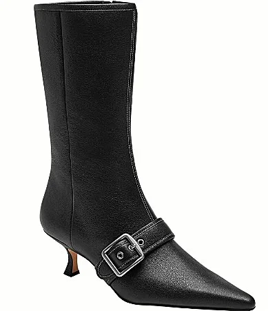 Margot Leather Kitten Heel Buckle Mid Calf Boots by Coach