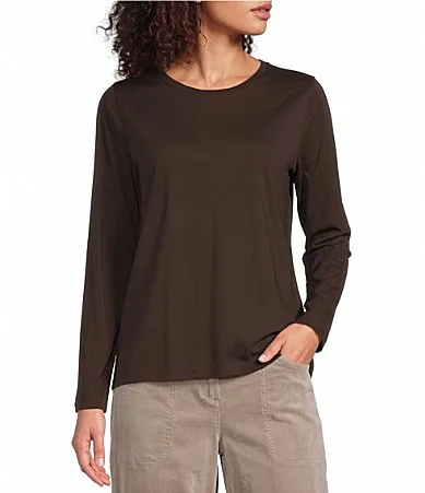 Organic Pima Cotton Jersey Round Neck Long Sleeve Tee by Eileen Fisher