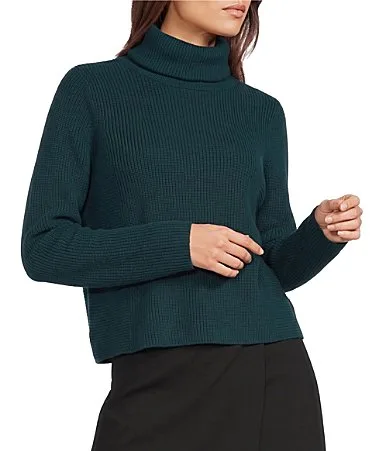Extra Fine Merino Wool Turtleneck Long Sleeve Crop Sweater by Eileen Fisher