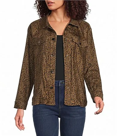 Velveteen Print Point Neck Long Sleeve Shirt Jacket by Tru Luxe Jeans