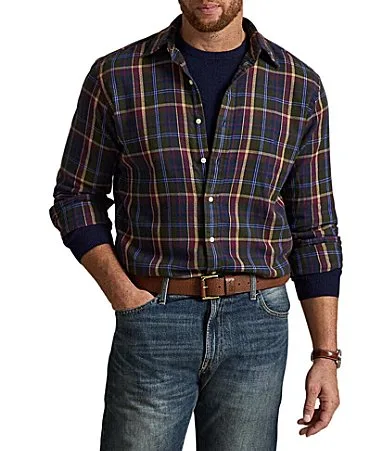 Classic Fit Plaid Brushed Flannel Long Sleeve Woven Shirt