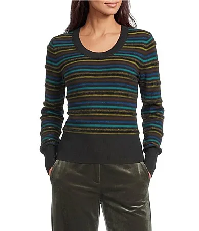 St. Germain Combo Stripe Crew Neck Long Sleeve Top by Sonia Rykiel