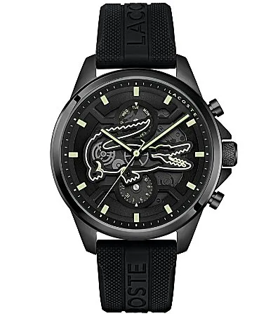 Arthor Multifunction Black Silicone Strap Watch by Lacoste