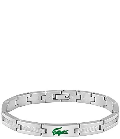 Stencil Stainless Steel with Green Enamel Crocodile Chain Bracelet by Lacoste