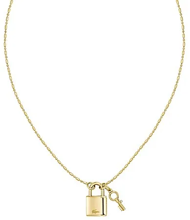 Symbol IP Gold Stainless Steel Lock and Key Short Pendant Necklace by Lacoste