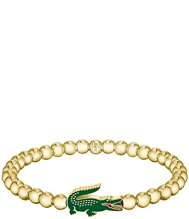 Matchpoint IP Gold Stainless Steel with Green Enamel Crocodile Beads Stretch Bracelet by Lacoste