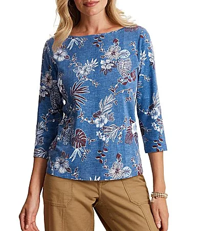 Ashby Isles Canyon Whimsical Winter Floral Print Boat Neck 3/4 Sleeve Tee by Tommy Bahama