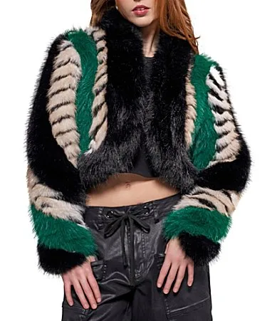 Vesper Multi Faux Fur Open Front Cropped Jacket by Azalea Wang