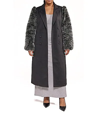 Lurielle Faux Suede Lapel Neck Faux Fur Long Sleeve Trench Coat by Azalea Wang