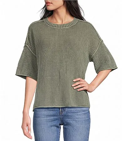 Washed Drop Shoulder Sweater by Blu Pepper