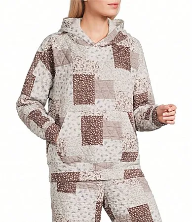 Multi Floral Patchwork Printed Quilted Long Sleeve Coordinating Hoodie by Blu Pepper