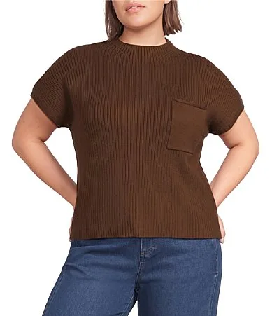 Perch by Blu Pepper Mock Neck Short Sleeve Knit Sweater by Blu Pepper