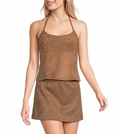 Faux Suede Scoop Neck Cami Top by Moa Moa