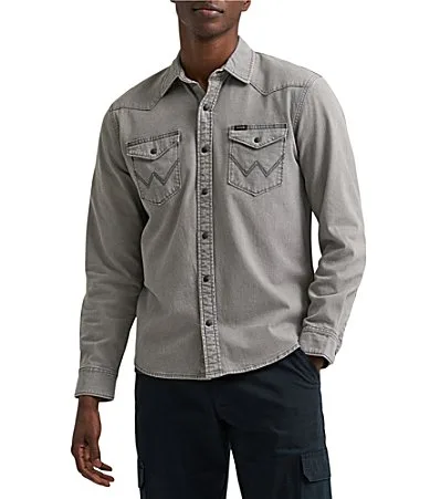 Long Sleeve Grey Denim Shirt by Wrangler