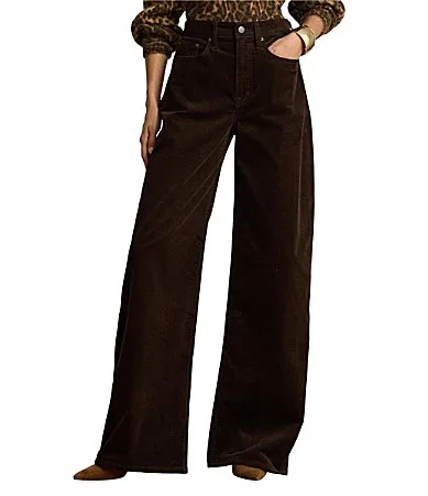 Velvet Corduroy High Rise Wide Leg Full Length Pants by Ralph Lauren