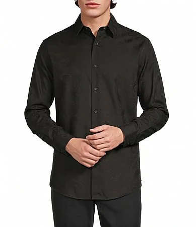 Paisley Jacquard Long Sleeve Woven Shirt by Murano
