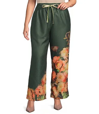 Azra Floral Printed Wide Leg Pull-On Coordinating Pants by Ciebon