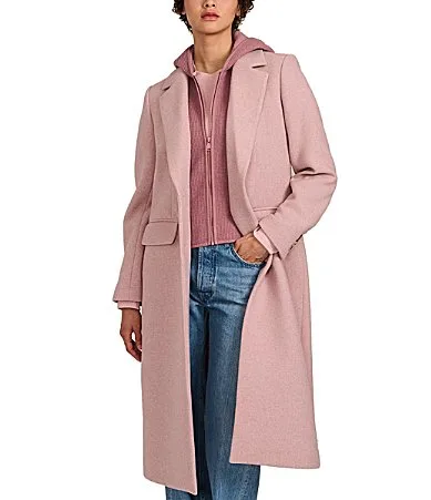 Wool Blend Notch Lapel Rib Front Bib Button Front Trench Coat by Bernardo