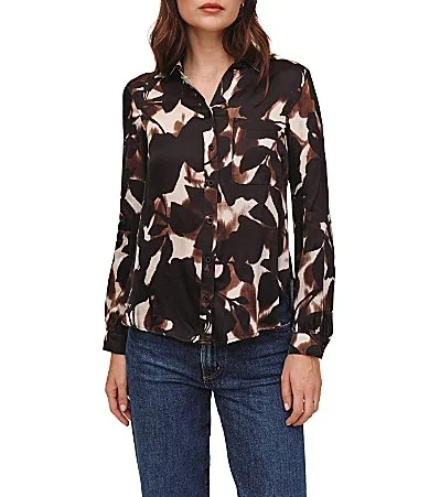 Long Sleeve Round Hem Floral Button Down Shirt by Bella Dahl