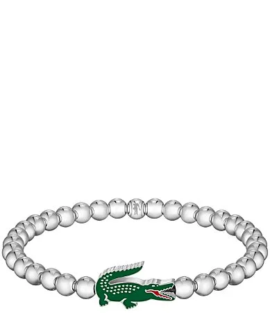 Matchpoint Stainless Steel Green Enamel Crocodile Beads Stretch Bracelet by Lacoste